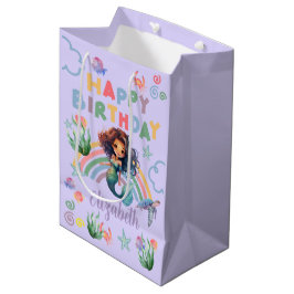Black Girl Mermaid Birthday Gift Bag in Purple ミディアムペーパーバッグ