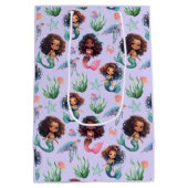 Black Girl Mermaid Birthday Gift Bag in Purple ミディアムペーパーバッグ (裏面)