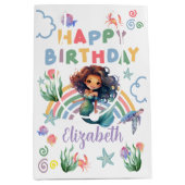 Black Girl Mermaid Birthday Gift Bag in White ミディアムペーパーバッグ (正面)
