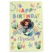 Black Girl Mermaid Birthday Gift Bag in Yellow ミディアムペーパーバッグ (正面)