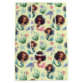 Black Girl Mermaid Birthday Gift Bag in Yellow ミディアムペーパーバッグ (裏面)