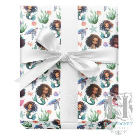 Black Girl Mermaid Birthday Gift Wrap in White ラッピングペーパー