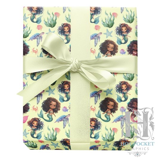 Black Girl Mermaid Birthday Gift Wrap in Yellow ラッピングペーパー