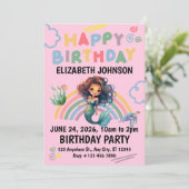 Black Girl Mermaid Birthday Invitation in Pink 招待状 (スタンド正面)