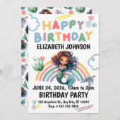 Black Girl Mermaid Birthday Invitation in White  招待状 (正面/裏面)