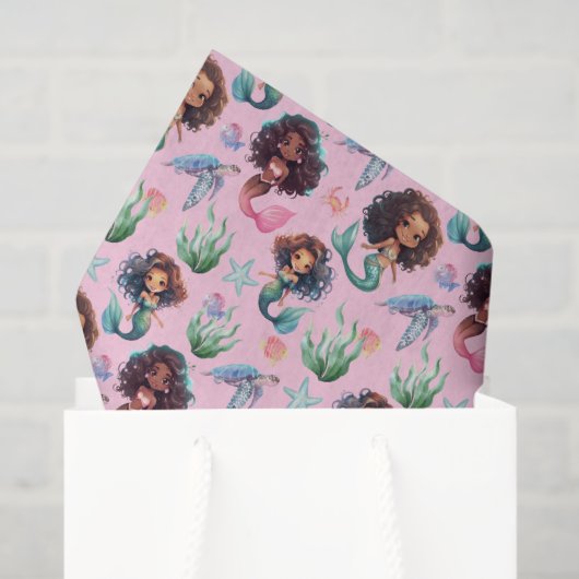 Black Girl Mermaid Birthday Tissue Paper in Pink 薄葉紙 (ギフトバッグ)