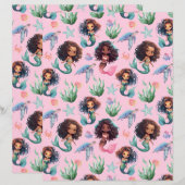 Black Girl Mermaid Scrapbook Paper in Pink (正面/裏面)