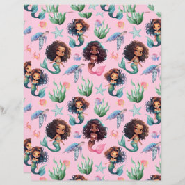 Black Girl Mermaid Scrapbook Paper in Pink