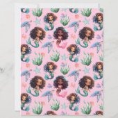 Black Girl Mermaid Scrapbook Paper in Pink (裏面)