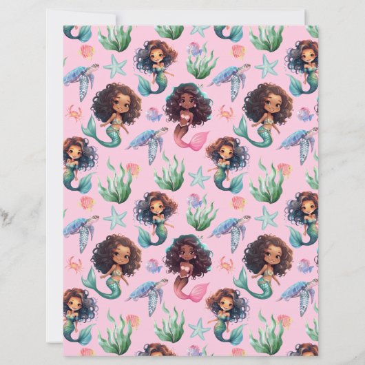 Black Girl Mermaid Scrapbook Paper in Pink (裏面)