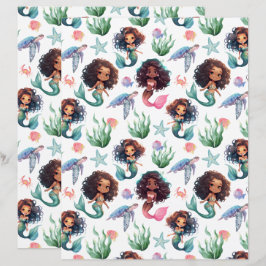 Black Girl Mermaid Scrapbook Paper in White