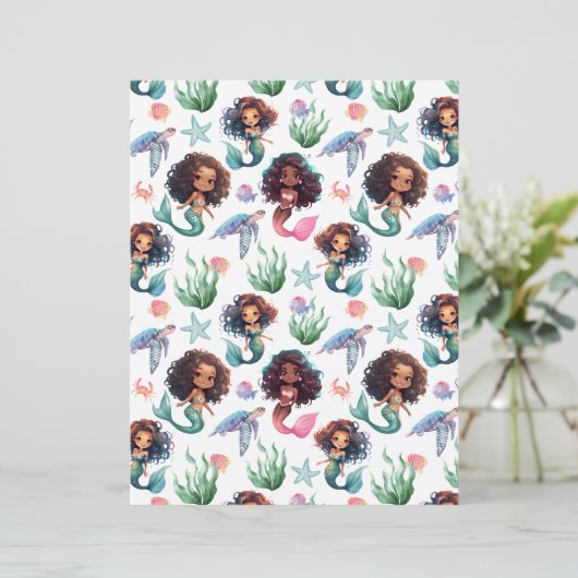 Black Girl Mermaid Scrapbook Paper in White (スタンド正面)