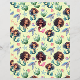 Black Girl Mermaid Scrapbook Paper in Yellow