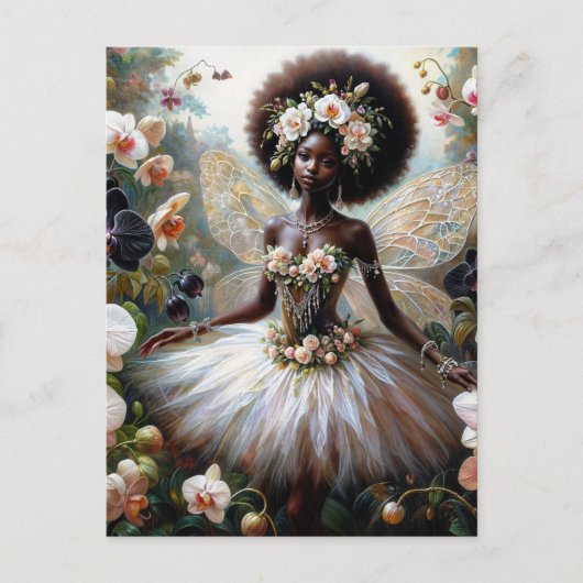 Black Girl Orchid Fairy With Afro ポストカード (正面)