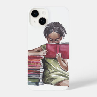 Black Girl Reading Books Illustration iPhone 14ケース