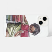 Black Girl Reading Books Illustration iPhoneケース (裏面横)