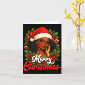 Black Girl Santa Hat Merry Christmas Pajama Africa カード (黄色い花)