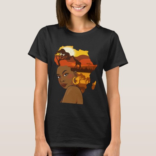 Black Girl Woman Afro Hair African Continent Black Tシャツ (正面)