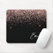 Black Girly Rose Gold Blush Pink Glitter Monogram マウスパッド (マウス)