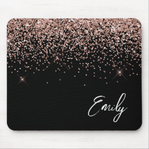 Black Girly Rose Gold Blush Pink Glitter Monogram マウスパッド