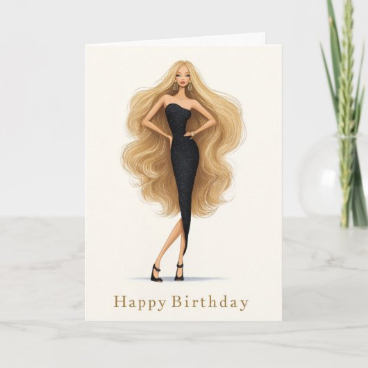 Black Glam Birthday Card for Fashion Lovers カード (正面)