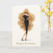 Black Glam Birthday Card for Fashion Lovers カード (黄色い花)