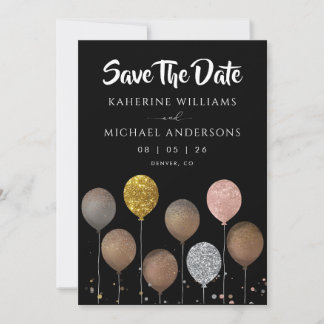 Black Glitter Balloon Save The Date Invitations セーブザデート