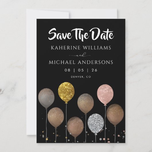 Black Glitter Balloon Save The Date Invitations セーブザデート (正面)