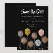 Black Glitter Balloon Save The Date Invitations セーブザデート (正面/裏面)