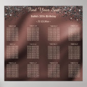 Black Glitter Birthday Alphabetic Seating Plan ポスター (正面)