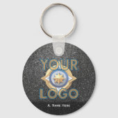 Black Glitter Business Logo Fleet Office Employee  キーホルダー (正面)