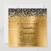 Black Glitter Gold Metallic Look Quinceanera 招待状 (正面)