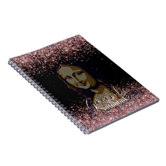  Black Glitter Leonardo Da Vinci Gioconda ノートブック (右側)