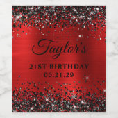 Black Glitter Red Foil 21st Birthday ワインラベル (シングルラベル)