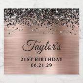 Black Glitter Top Rose Gold Foil 21st Birthday スパークリングワインラベル (シングルラベル)