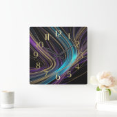 Black Glowing Lines Abstract Design Purple Blue スクエア壁時計 (ホーム)
