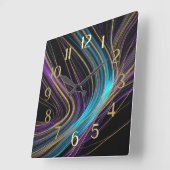 Black Glowing Lines Abstract Design Purple Blue スクエア壁時計 (傾斜)