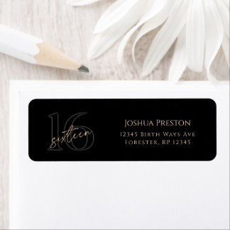 Black Gold 16th Birthday Return Address Label ラベル