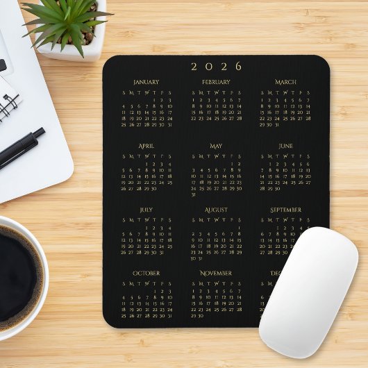 Black Gold 2026 Full Year Calendar Home Office マウスパッド