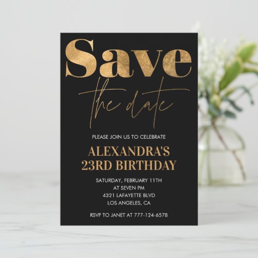 Black Gold 23rd birthday invitations Save the date 招待状 (スタンド正面)