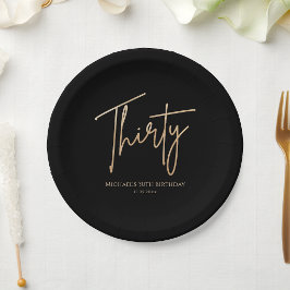 Black & Gold 30th Birthday Party Paper Plates ペーパープレート