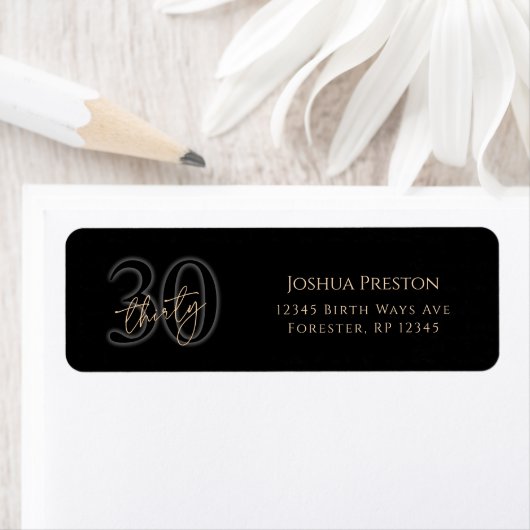 Black Gold 30th Birthday Return Address Label ラベル (インサイチュ)