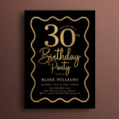 Black Gold 30th Birthday Wavy Border 招待状
