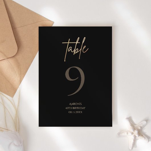 Black Gold 40th Birthday Party Table Number 出欠カード
