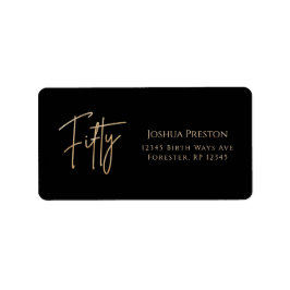 Black & Gold 50th Birthday Party Address Label ラベル