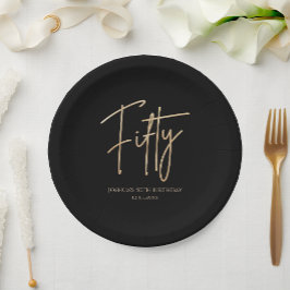 Black & Gold 50th Birthday Party Paper Plates ペーパープレート