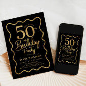 Black Gold 50th Birthday Wavy Border 招待状