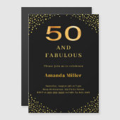 Black gold 50th fabulous birthday マグネット招待状 (正面/裏面)