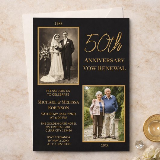 Black Gold 50th Wedding Anniversary Invitation 招待状