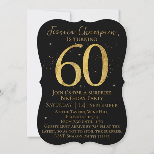 Black & Gold 60th Birthday Invitation 招待状 (正面)